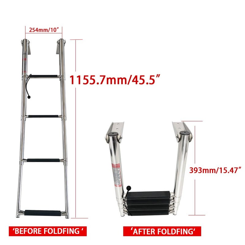 Haida 4 Step Telescoping Boat Ladder Folding Pontoon Dock Ladder, Stainless Steel Swimming Stepladder for Boat Ship Yacht Marine, Rated to 400 Pounds - Image 2